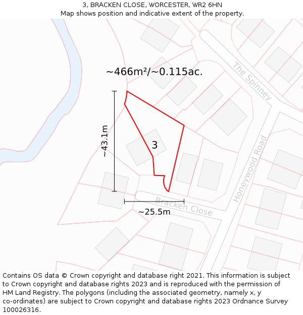 3, BRACKEN CLOSE, WORCESTER, WR2 6HN: Plot and title map