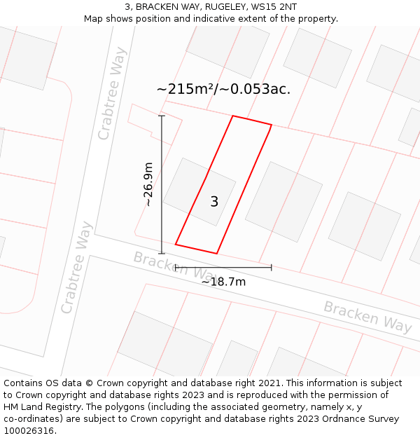 3, BRACKEN WAY, RUGELEY, WS15 2NT: Plot and title map