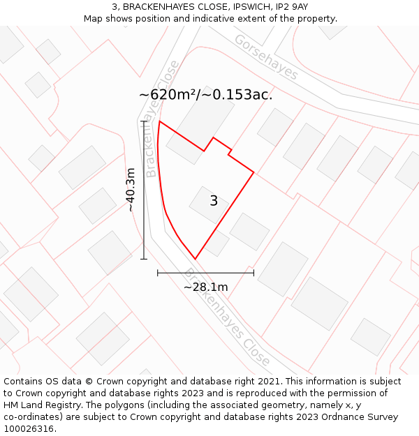 3, BRACKENHAYES CLOSE, IPSWICH, IP2 9AY: Plot and title map