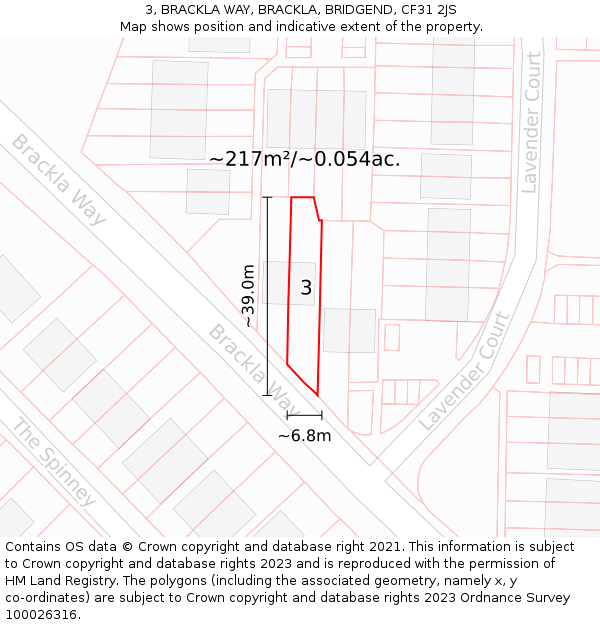 3, BRACKLA WAY, BRACKLA, BRIDGEND, CF31 2JS: Plot and title map