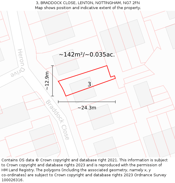 3, BRADDOCK CLOSE, LENTON, NOTTINGHAM, NG7 2FN: Plot and title map