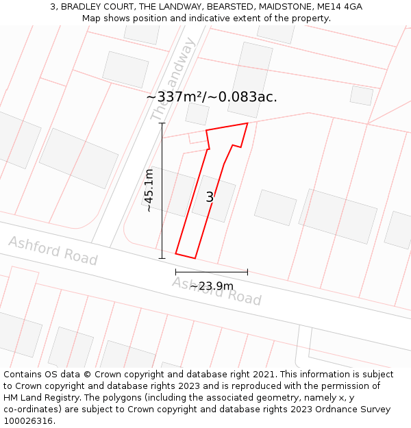 3, BRADLEY COURT, THE LANDWAY, BEARSTED, MAIDSTONE, ME14 4GA: Plot and title map