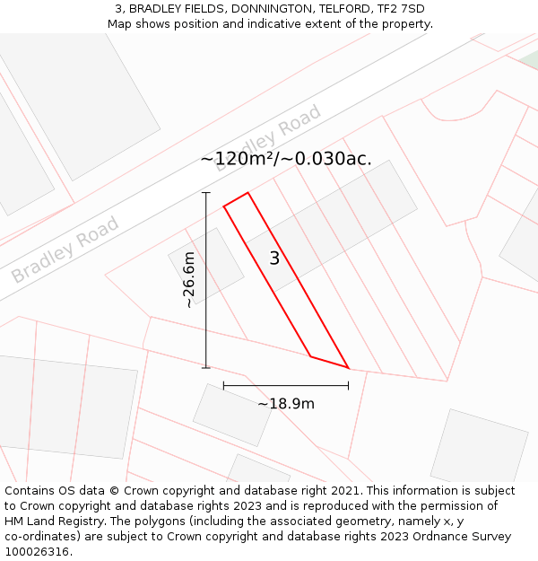 3, BRADLEY FIELDS, DONNINGTON, TELFORD, TF2 7SD: Plot and title map