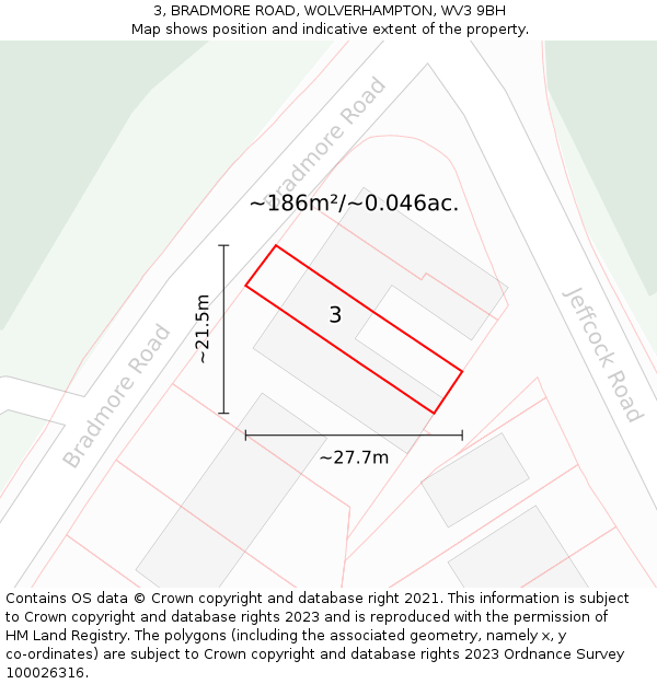 3, BRADMORE ROAD, WOLVERHAMPTON, WV3 9BH: Plot and title map