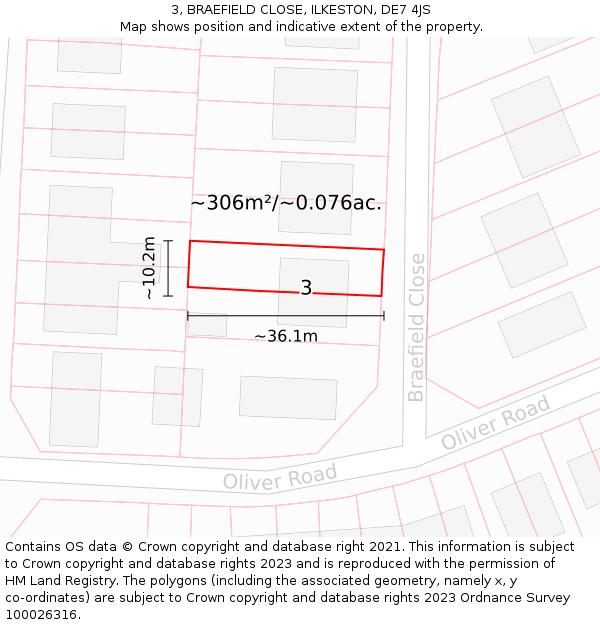 3, BRAEFIELD CLOSE, ILKESTON, DE7 4JS: Plot and title map