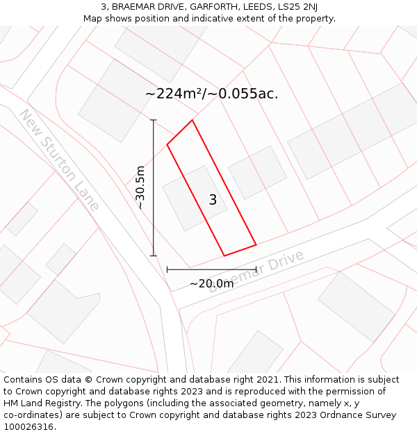 3, BRAEMAR DRIVE, GARFORTH, LEEDS, LS25 2NJ: Plot and title map