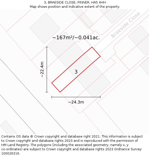 3, BRAESIDE CLOSE, PINNER, HA5 4HH: Plot and title map
