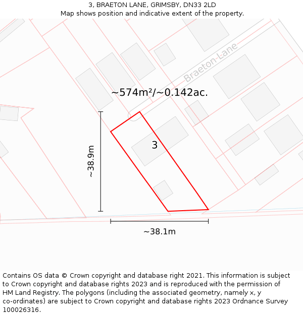 3, BRAETON LANE, GRIMSBY, DN33 2LD: Plot and title map