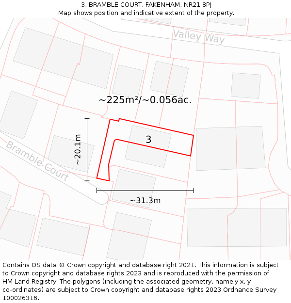 3, BRAMBLE COURT, FAKENHAM, NR21 8PJ: Plot and title map