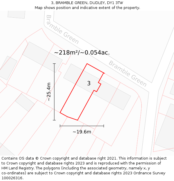 3, BRAMBLE GREEN, DUDLEY, DY1 3TW: Plot and title map