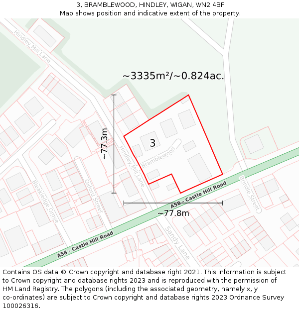 3, BRAMBLEWOOD, HINDLEY, WIGAN, WN2 4BF: Plot and title map