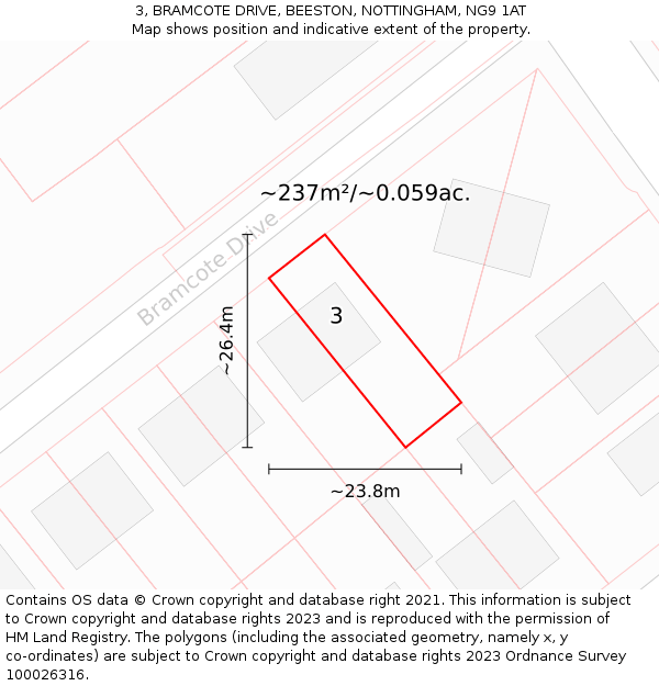 3, BRAMCOTE DRIVE, BEESTON, NOTTINGHAM, NG9 1AT: Plot and title map