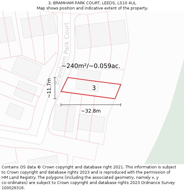 3, BRAMHAM PARK COURT, LEEDS, LS10 4UL: Plot and title map