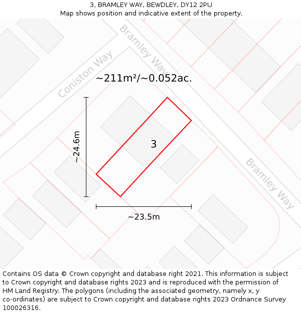 3, BRAMLEY WAY, BEWDLEY, DY12 2PU: Plot and title map