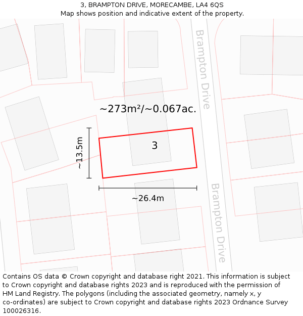 3, BRAMPTON DRIVE, MORECAMBE, LA4 6QS: Plot and title map