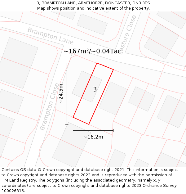 3, BRAMPTON LANE, ARMTHORPE, DONCASTER, DN3 3ES: Plot and title map