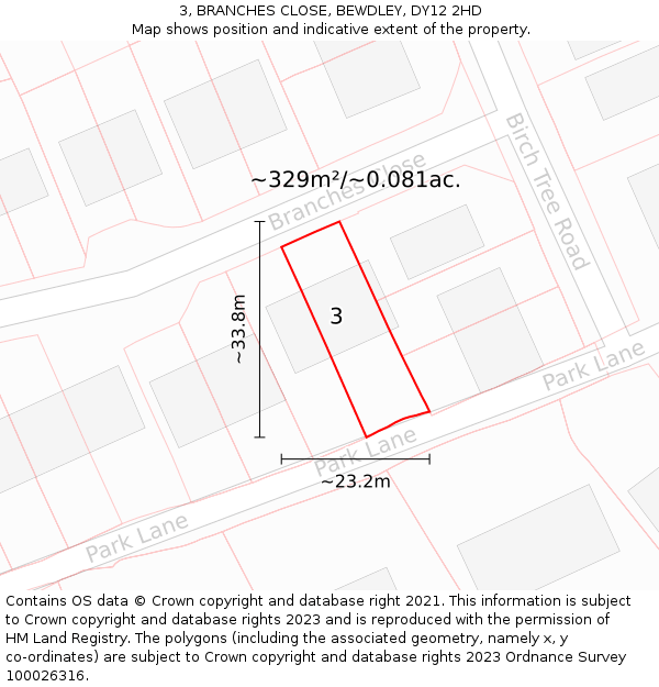 3, BRANCHES CLOSE, BEWDLEY, DY12 2HD: Plot and title map