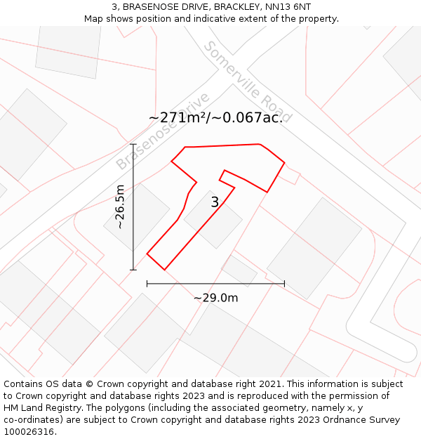 3, BRASENOSE DRIVE, BRACKLEY, NN13 6NT: Plot and title map