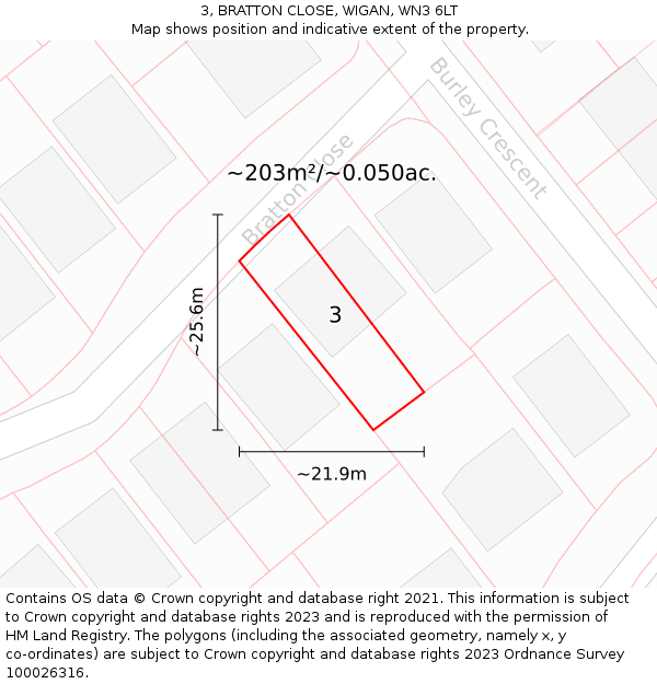 3, BRATTON CLOSE, WIGAN, WN3 6LT: Plot and title map