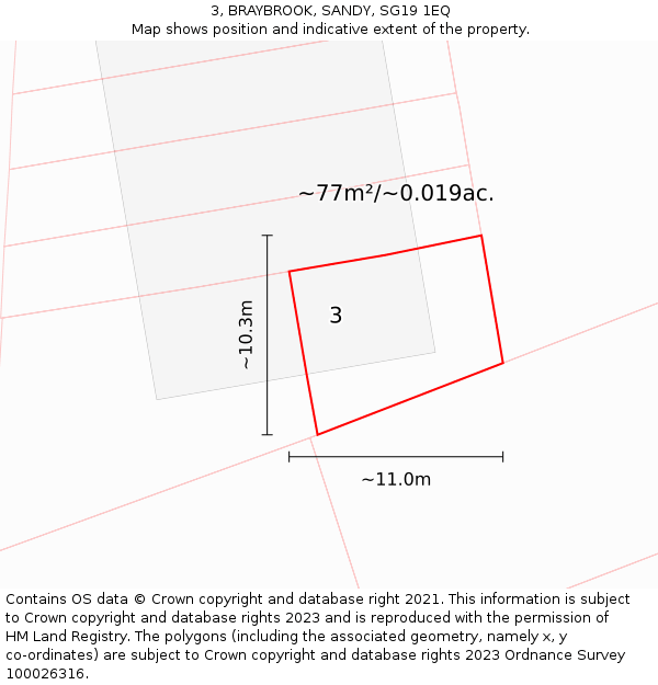 3, BRAYBROOK, SANDY, SG19 1EQ: Plot and title map