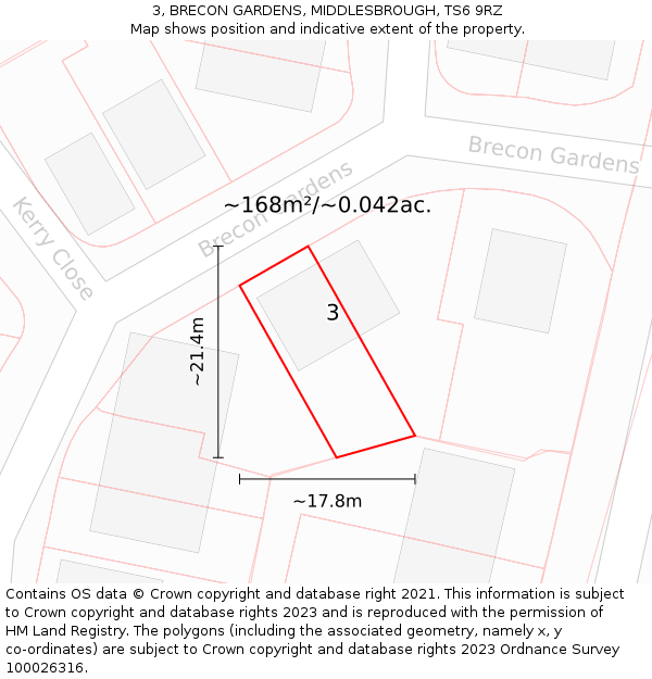 3, BRECON GARDENS, MIDDLESBROUGH, TS6 9RZ: Plot and title map