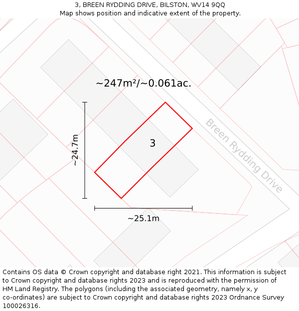 3, BREEN RYDDING DRIVE, BILSTON, WV14 9QQ: Plot and title map