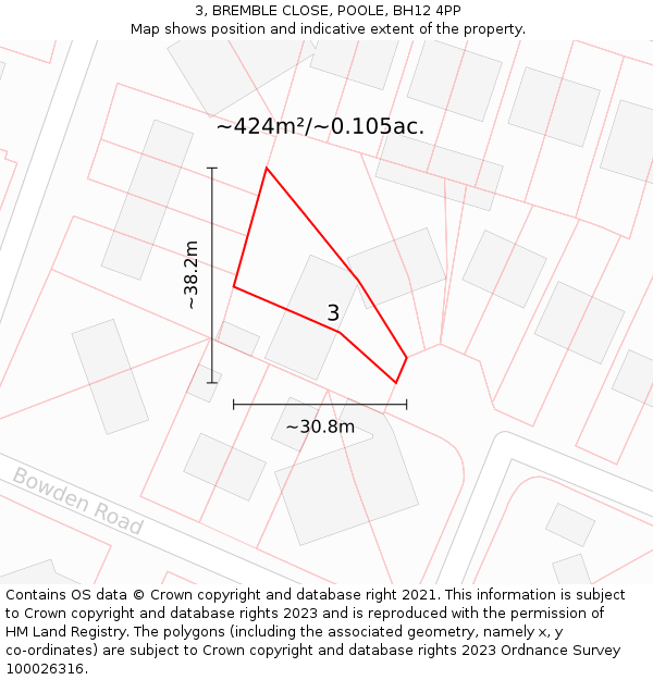 3, BREMBLE CLOSE, POOLE, BH12 4PP: Plot and title map