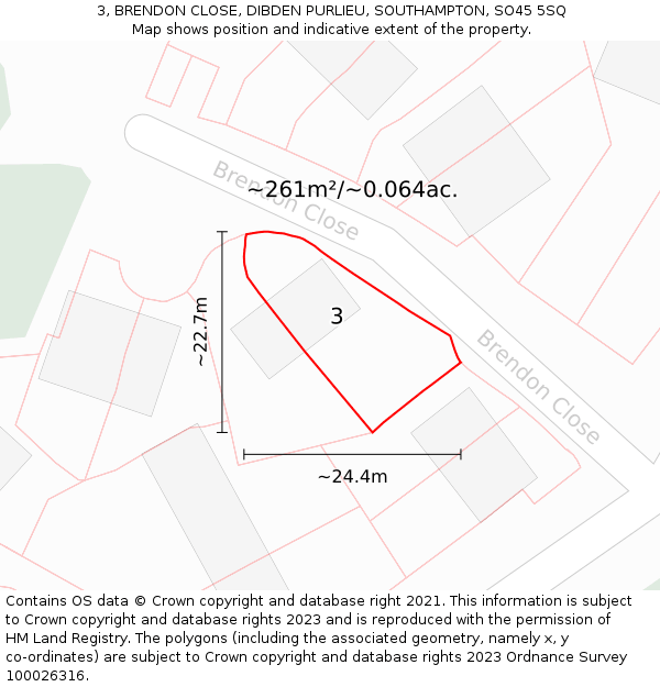 3, BRENDON CLOSE, DIBDEN PURLIEU, SOUTHAMPTON, SO45 5SQ: Plot and title map