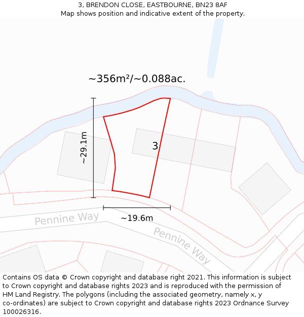 3, BRENDON CLOSE, EASTBOURNE, BN23 8AF: Plot and title map