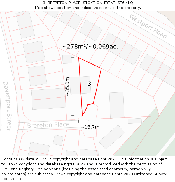 3, BRERETON PLACE, STOKE-ON-TRENT, ST6 4LQ: Plot and title map