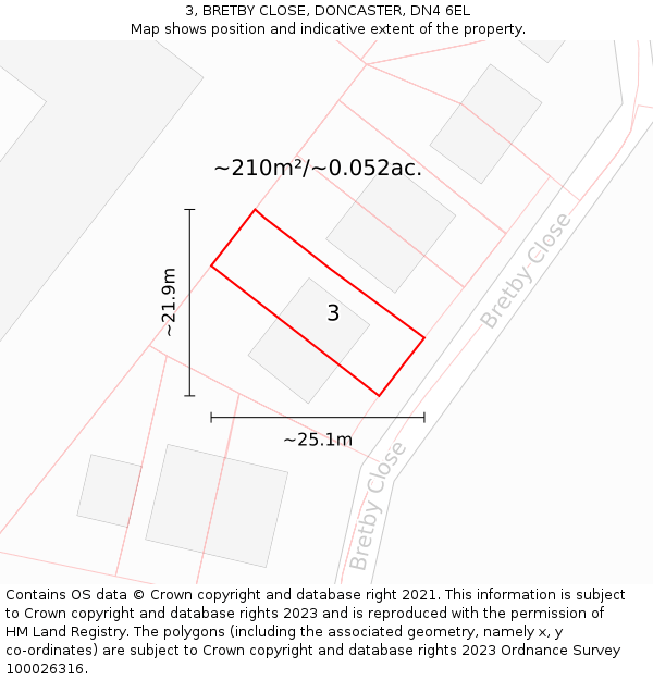 3, BRETBY CLOSE, DONCASTER, DN4 6EL: Plot and title map