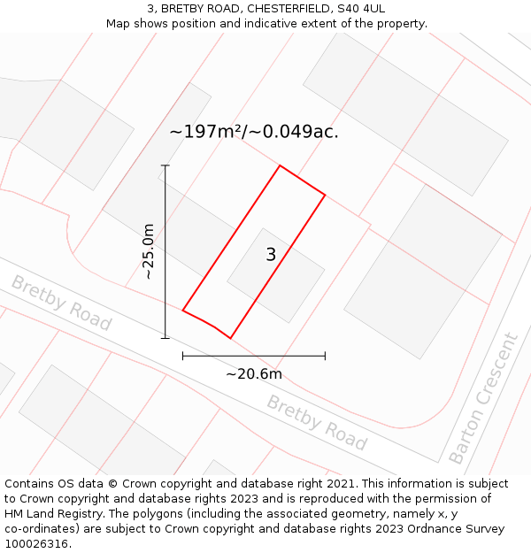 3, BRETBY ROAD, CHESTERFIELD, S40 4UL: Plot and title map