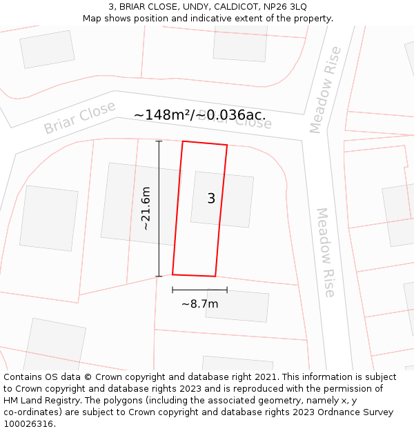 3, BRIAR CLOSE, UNDY, CALDICOT, NP26 3LQ: Plot and title map