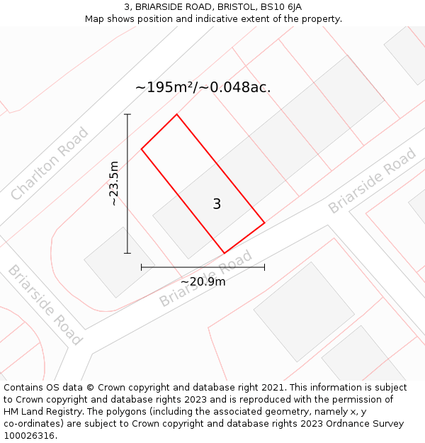 3, BRIARSIDE ROAD, BRISTOL, BS10 6JA: Plot and title map