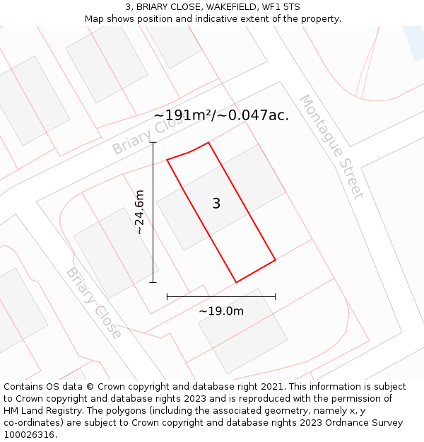 3, BRIARY CLOSE, WAKEFIELD, WF1 5TS: Plot and title map