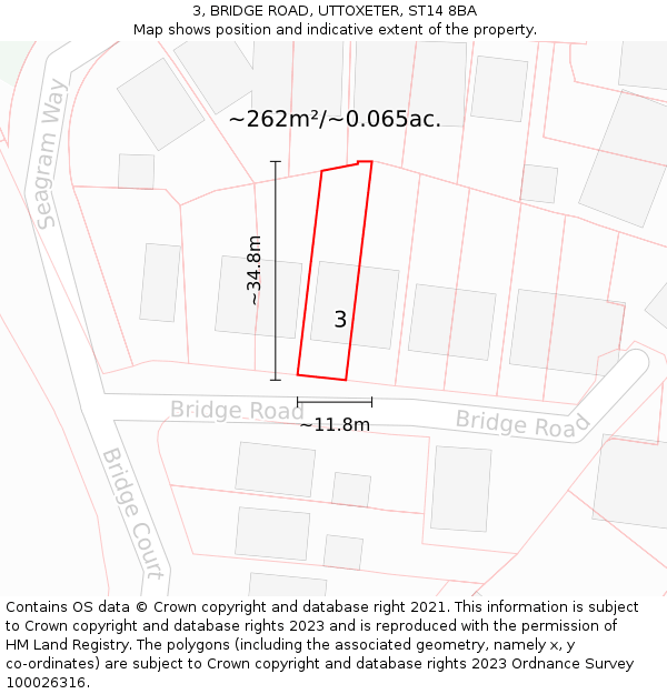 3, BRIDGE ROAD, UTTOXETER, ST14 8BA: Plot and title map