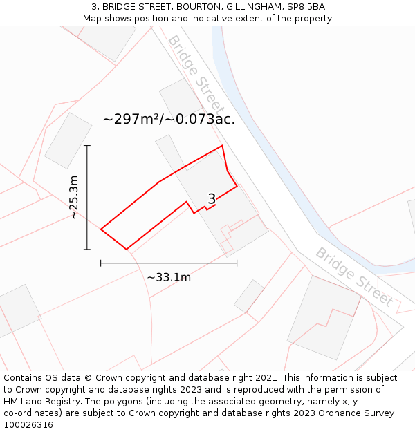 3, BRIDGE STREET, BOURTON, GILLINGHAM, SP8 5BA: Plot and title map