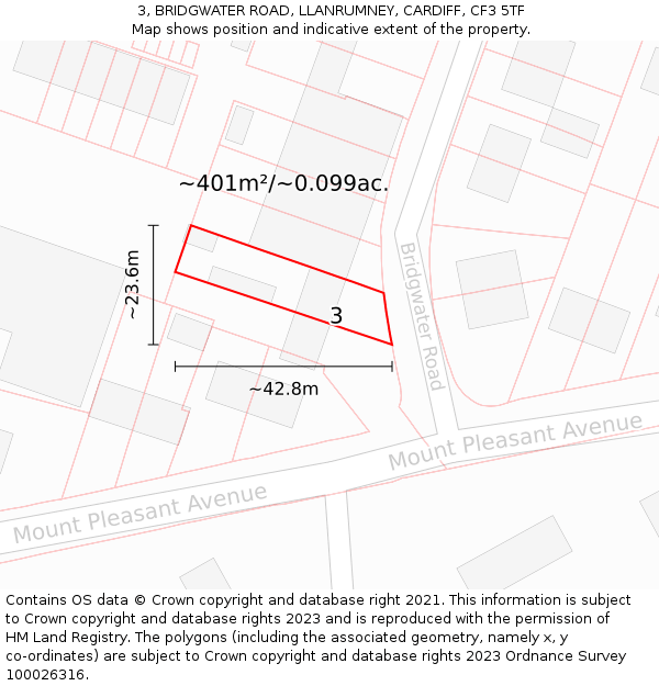 3, BRIDGWATER ROAD, LLANRUMNEY, CARDIFF, CF3 5TF: Plot and title map