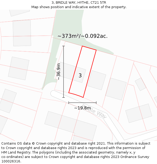 3, BRIDLE WAY, HYTHE, CT21 5TR: Plot and title map