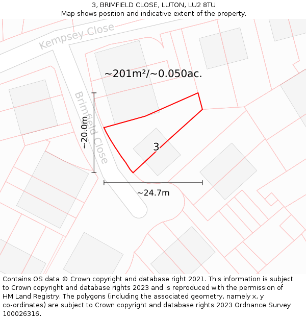 3, BRIMFIELD CLOSE, LUTON, LU2 8TU: Plot and title map