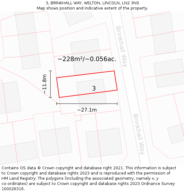 3, BRINKHALL WAY, WELTON, LINCOLN, LN2 3NS: Plot and title map