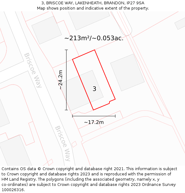 3, BRISCOE WAY, LAKENHEATH, BRANDON, IP27 9SA: Plot and title map