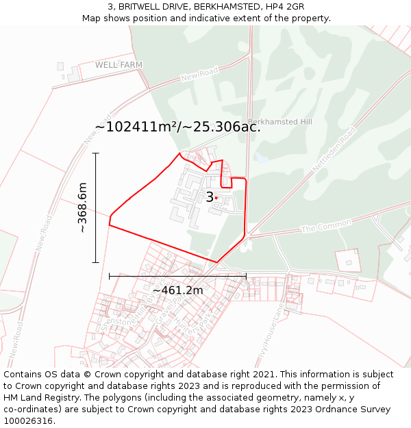 3, BRITWELL DRIVE, BERKHAMSTED, HP4 2GR: Plot and title map