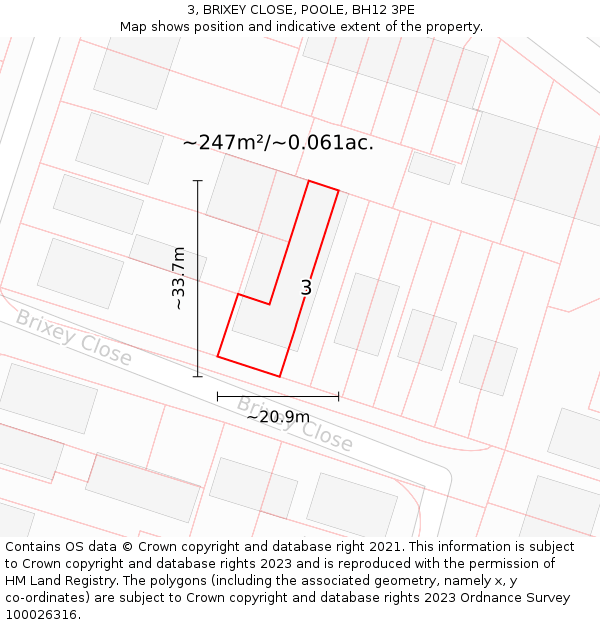 3, BRIXEY CLOSE, POOLE, BH12 3PE: Plot and title map
