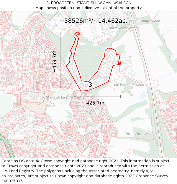 3, BROADFERN, STANDISH, WIGAN, WN6 0GN: Plot and title map