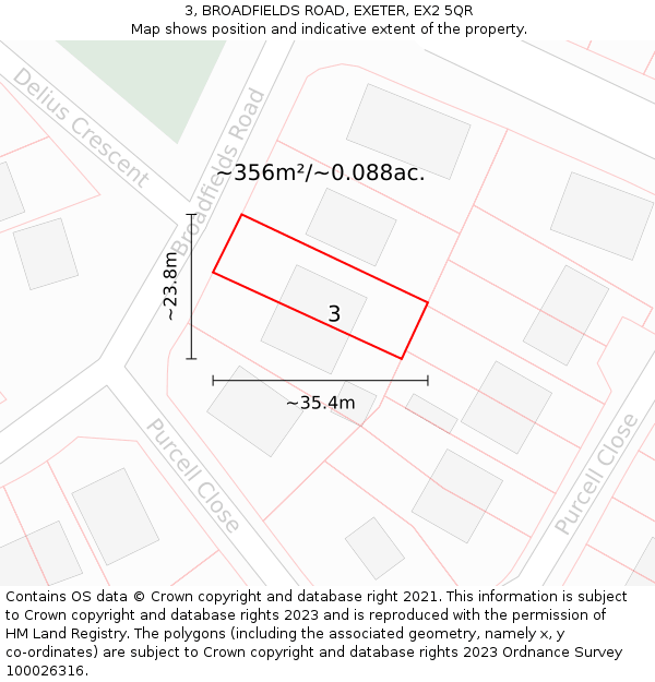 3, BROADFIELDS ROAD, EXETER, EX2 5QR: Plot and title map