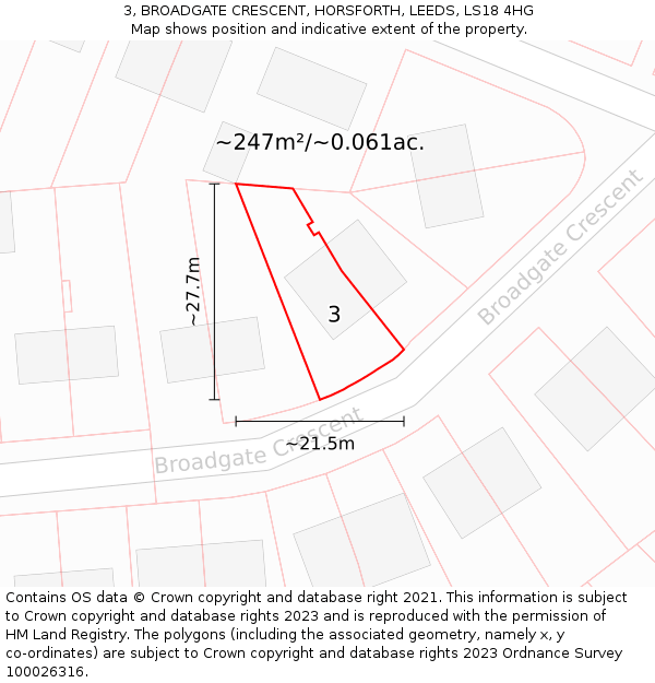 3, BROADGATE CRESCENT, HORSFORTH, LEEDS, LS18 4HG: Plot and title map