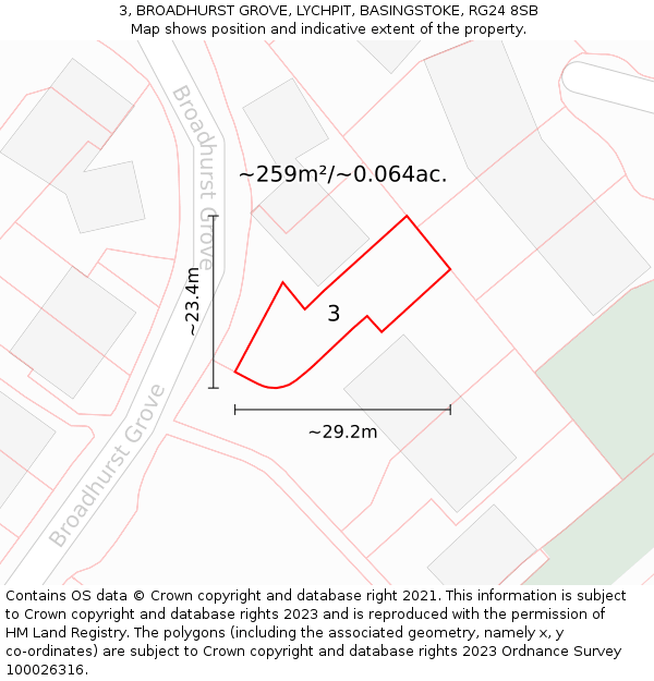 3, BROADHURST GROVE, LYCHPIT, BASINGSTOKE, RG24 8SB: Plot and title map