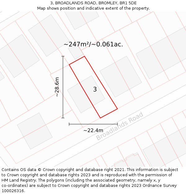 3, BROADLANDS ROAD, BROMLEY, BR1 5DE: Plot and title map