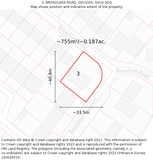 3, BROADLEAS ROAD, DEVIZES, SN10 5DG: Plot and title map